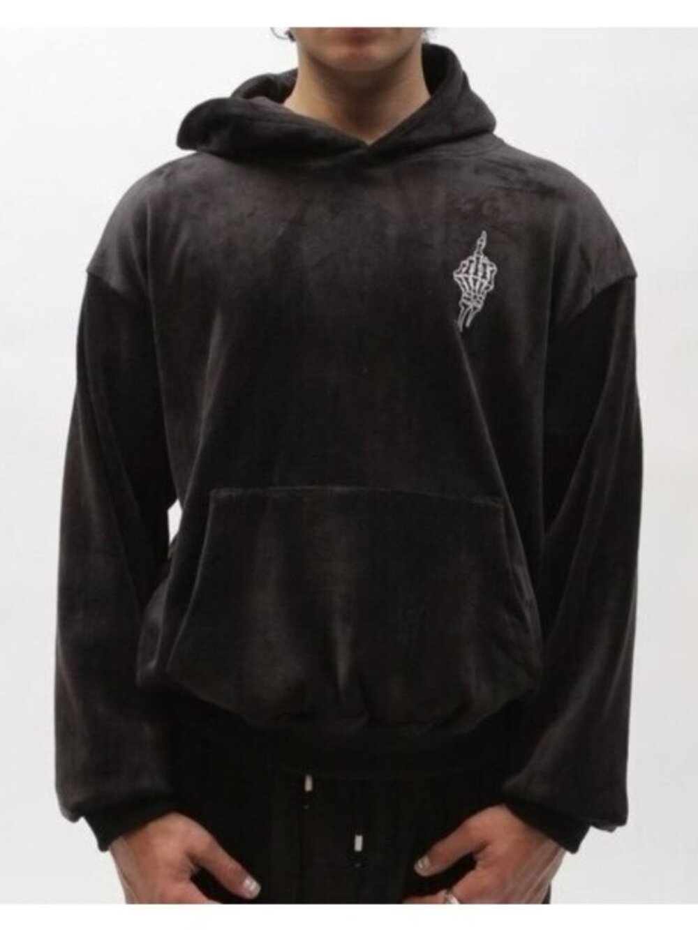 Nokwal Mens Velvet Middle Finger Hoodie Sweater